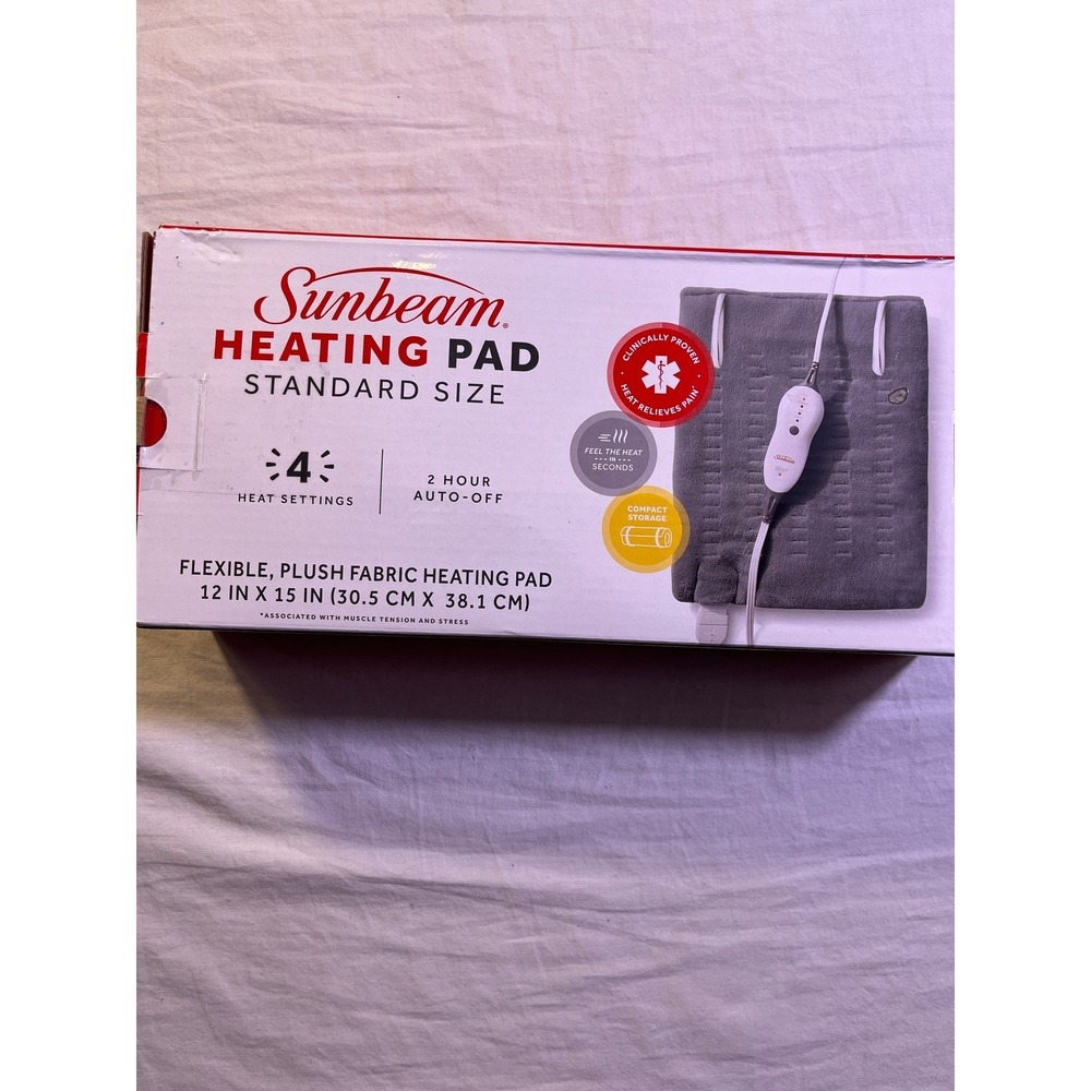 Sunbeam Heating Pad Standard‎ Size Grey NEW 4 Heat Settings Auto-Off
